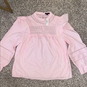J Crew Light Pink Lace Yoke Ruffle Sleeve Top